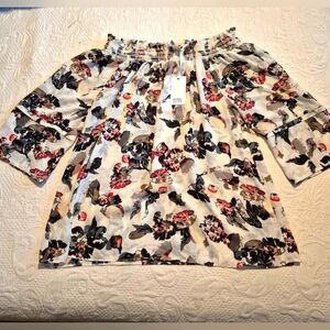 Rose & Olive women's size 1X chiffon flowy 3/4 sleeve blouse smocked collar NWT